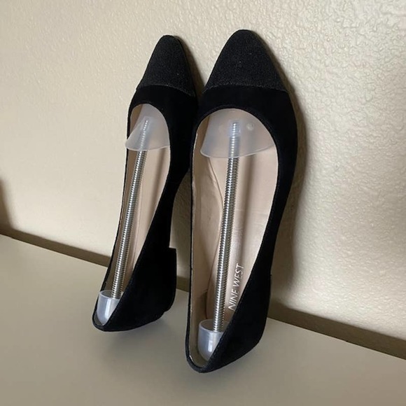 Nine West 9M Women Flats‎ Solile Black Suede Sparkle Cap Toe - Picture 8 of 12